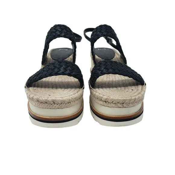 Marc Fisher Gabli Leather Braided Straps Platform Wedge Sandal Black Size 10 NEW