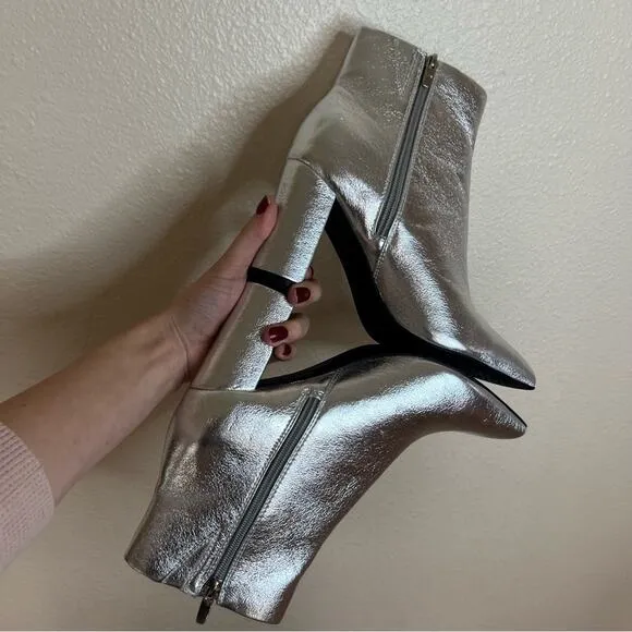 Marc Fisher Glorena silver pointed ankle boots booties NEW 8.5