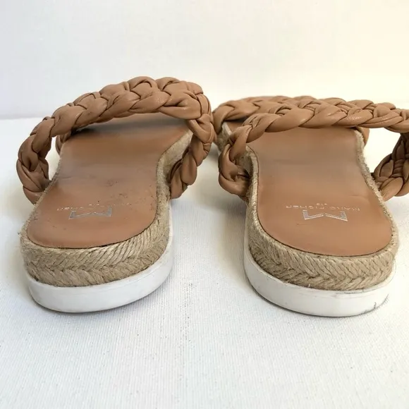 Marc Fisher Jaime Tan Braided Leather Strap Espadrille Slip On Sandals Size 8