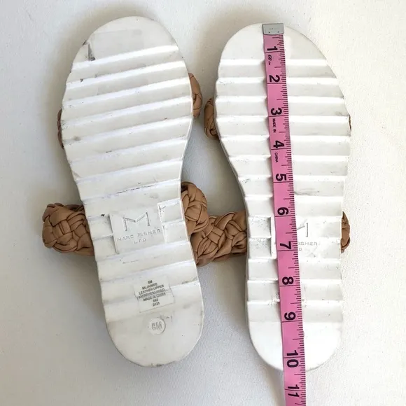 Marc Fisher Jaime Tan Braided Leather Strap Espadrille Slip On Sandals Size 8