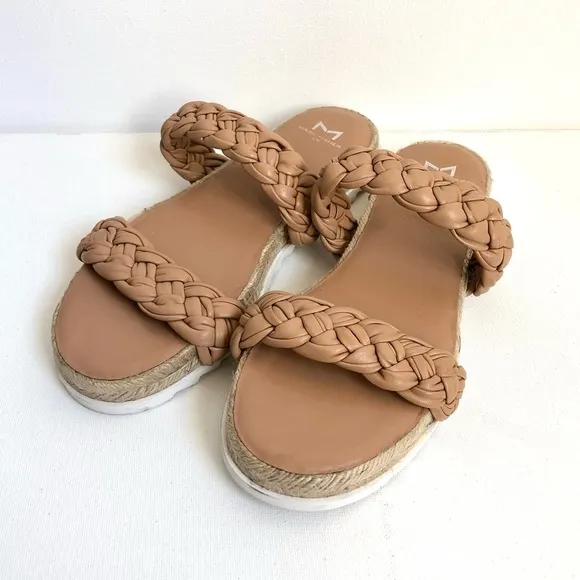 Marc Fisher Jaime Tan Braided Leather Strap Espadrille Slip On Sandals Size 8