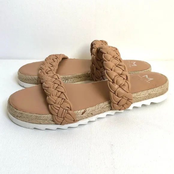 Marc Fisher Jaime Tan Braided Leather Strap Espadrille Slip On Sandals Size 8