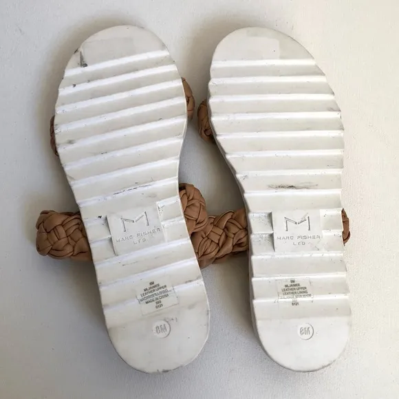 Marc Fisher Jaime Tan Braided Leather Strap Espadrille Slip On Sandals Size 8