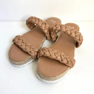 Marc Fisher Jaime Tan Braided Leather Strap Espadrille Slip On Sandals Size 8