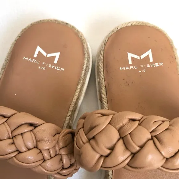 Marc Fisher Jaime Tan Braided Leather Strap Espadrille Slip On Sandals Size 8