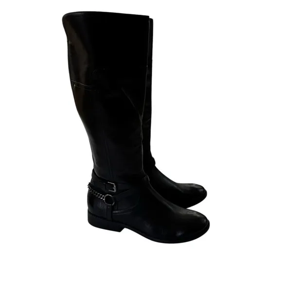 Marc Fisher Leather Alexis Black Riding Boot Size 9 WORN ONCE