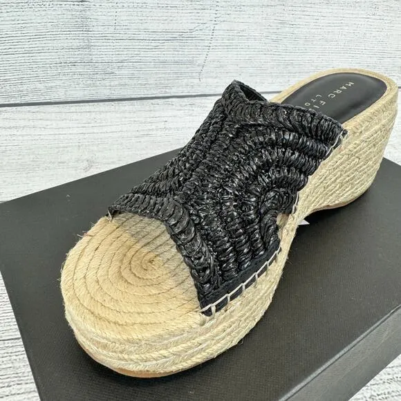 Marc Fisher LTD Women's Black Zakki Espadrille Platform Wedge Sandals Size 9