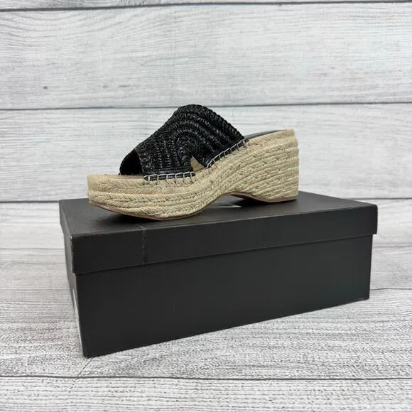 Marc Fisher LTD Women's Black Zakki Espadrille Platform Wedge Sandals Size 9