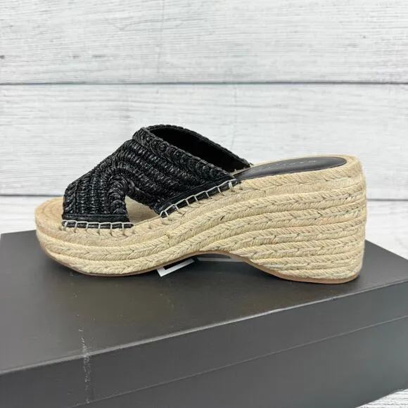 Marc Fisher LTD Women's Black Zakki Espadrille Platform Wedge Sandals Size 9