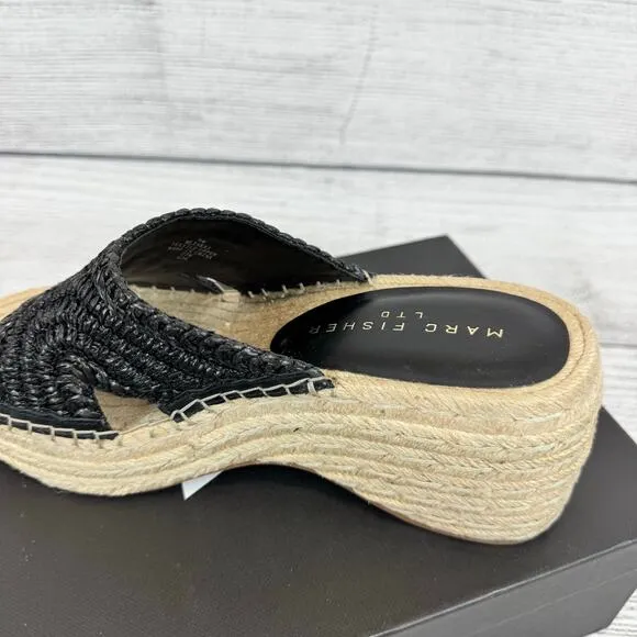 Marc Fisher LTD Women's Black Zakki Espadrille Platform Wedge Sandals Size 9