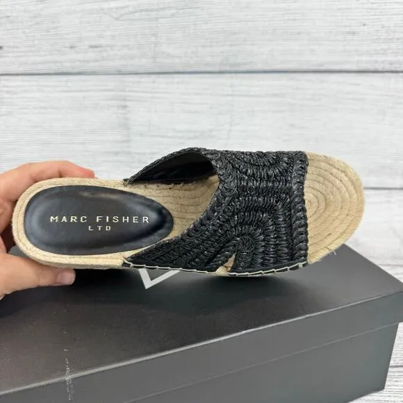 Marc Fisher LTD Women's Black Zakki Espadrille Platform Wedge Sandals Size 9