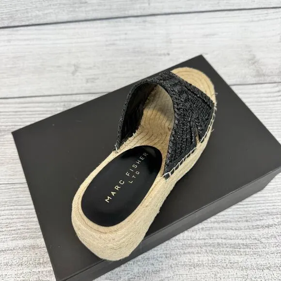 Marc Fisher LTD Women's Black Zakki Espadrille Platform Wedge Sandals Size 9