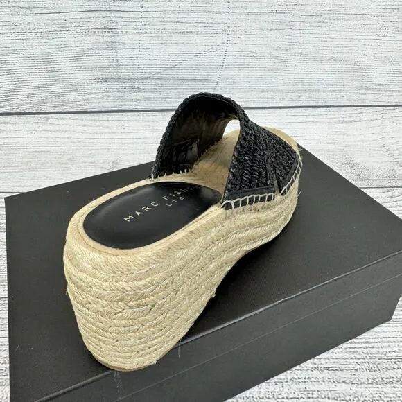 Marc Fisher LTD Women's Black Zakki Espadrille Platform Wedge Sandals Size 9