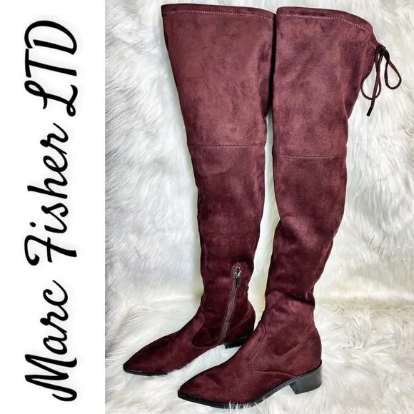MARC FISHER LTD Yuna Burgundy Red Over the Knee Faux Suede Boot, Size 6M