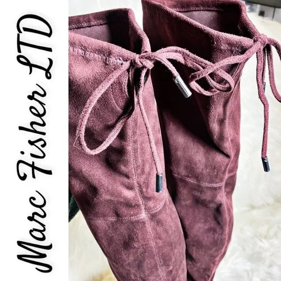 MARC FISHER LTD Yuna Burgundy Red Over the Knee Faux Suede Boot, Size 6M