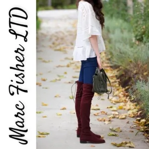 MARC FISHER LTD Yuna Burgundy Red Over the Knee Faux Suede Boot, Size 6M