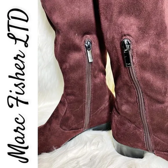 MARC FISHER LTD Yuna Burgundy Red Over the Knee Faux Suede Boot, Size 6M
