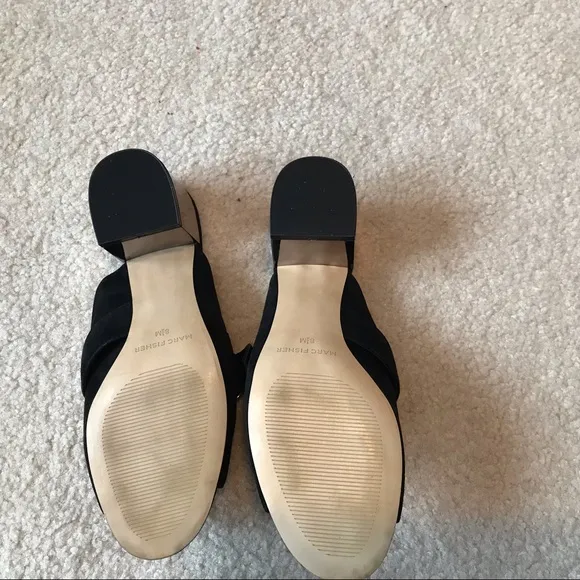 Marc Fisher Mirrored Heel Buckle Peep Toe Slide Shoes
