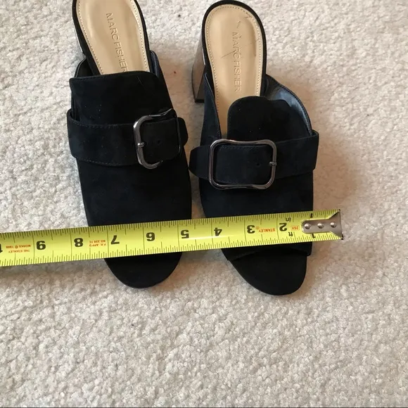 Marc Fisher Mirrored Heel Buckle Peep Toe Slide Shoes