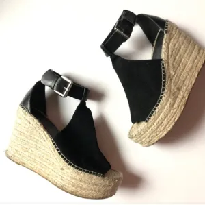 Marc Fisher Mlannie Black Suede Wedge Sandals, Women's Size 10M