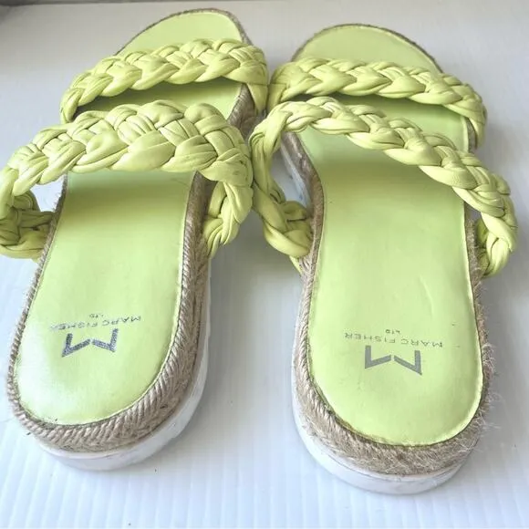 Marc Fisher Mljaimee Leather Espadrille Slide Sandals Womens Size 8 yellow
