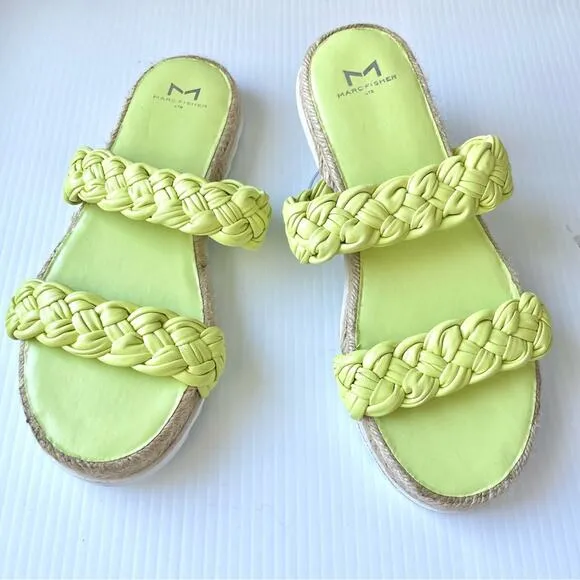 Marc Fisher Mljaimee Leather Espadrille Slide Sandals Womens Size 8 yellow