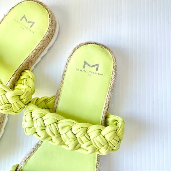 Marc Fisher Mljaimee Leather Espadrille Slide Sandals Womens Size 8 yellow