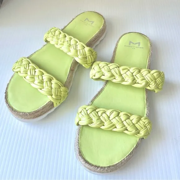 Marc Fisher Mljaimee Leather Espadrille Slide Sandals Womens Size 8 yellow