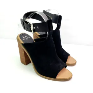 Marc Fisher MLVASHI Womens Size 9 Black Leather 4&quot; Heel Ankle Strap Sandal Shoes