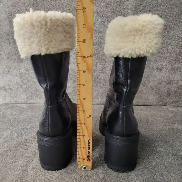 Marc Fisher Moto Boots Womens 7M Shearling Collar Leather Chunk Heel
