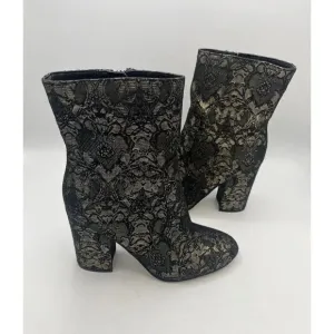 MARC FISHER Newbia Black/Gold Metallic Block Heel Booties Sz 8M New Without Box