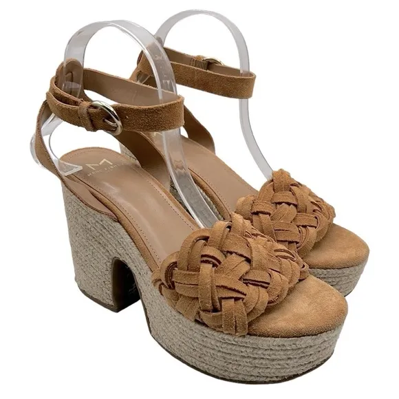Marc Fisher Odilia Espadrille Suede Weave Ankle Strap Platform Sandals Size 8.5