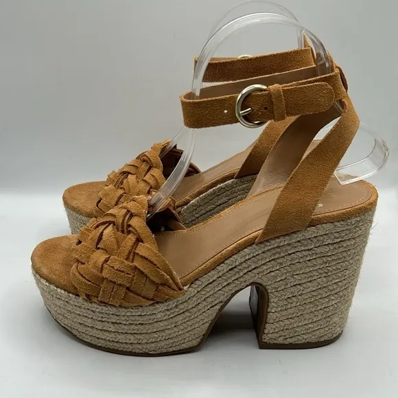 Marc Fisher Odilia Espadrille Suede Weave Ankle Strap Platform Sandals Size 8.5