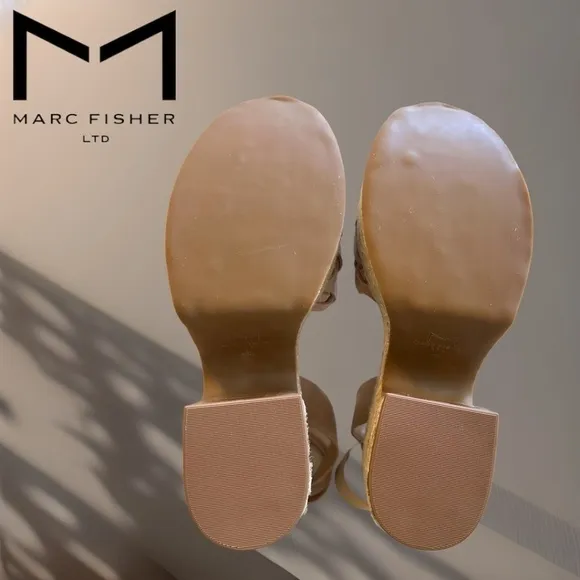 MARC FISHER Odilia Leather Upper Jute- Wrapped Platform Espadrille Wedge Sandals