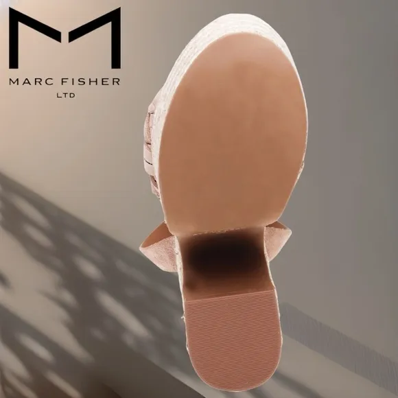 MARC FISHER Odilia Leather Upper Jute- Wrapped Platform Espadrille Wedge Sandals