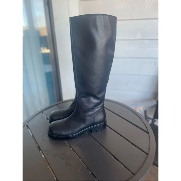 Marc Fisher Phidias Knee Hign Lug Sole Leather Boots 7.5 Black