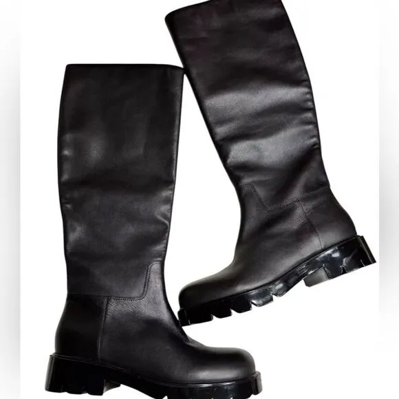 Marc Fisher Phidias Knee Hign Lug Sole Leather Boots 7.5 Black