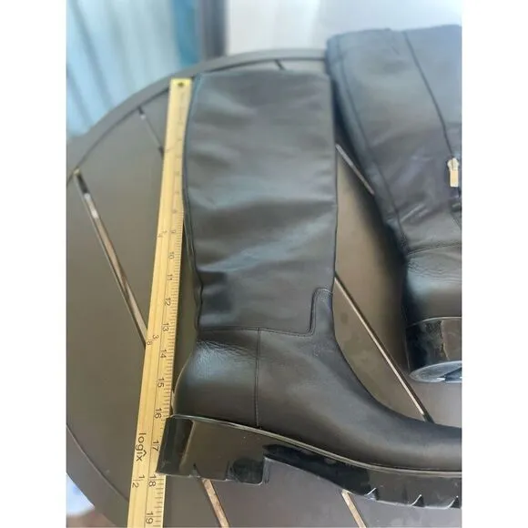 Marc Fisher Phidias Knee Hign Lug Sole Leather Boots 7.5 Black