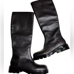 Marc Fisher Phidias Knee Hign Lug Sole Leather Boots 7.5 Black