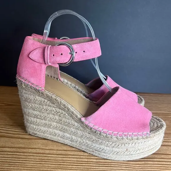 Marc Fisher Pink Suede Alida Espadrille Wedge Sandals Womens 9.5