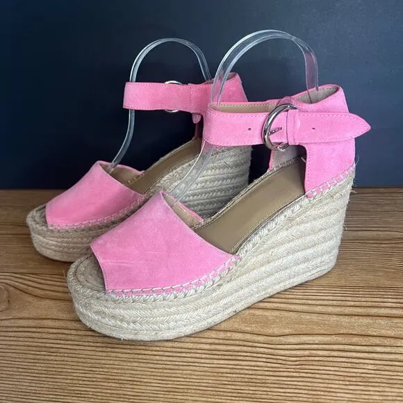 Marc Fisher Pink Suede Alida Espadrille Wedge Sandals Womens 9.5