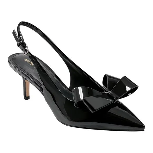 Marc Fisher Women's Allon Bow Pointy Toe Slingback Pumps Black Patent Size 7 1/2