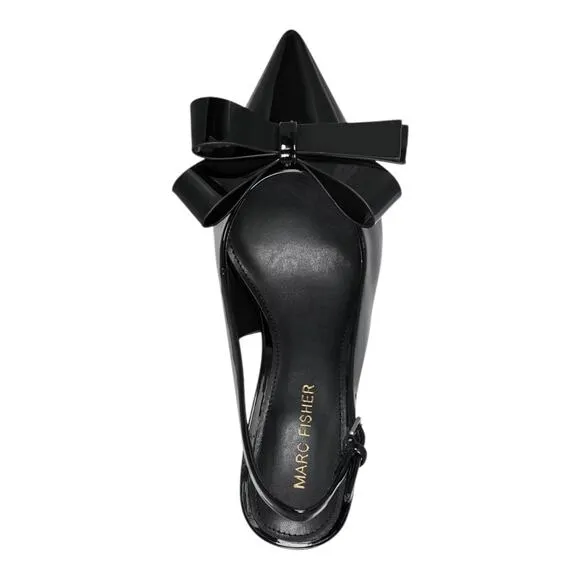 Marc Fisher Women's Allon Bow Pointy Toe Slingback Pumps Black Patent Size 7 1/2