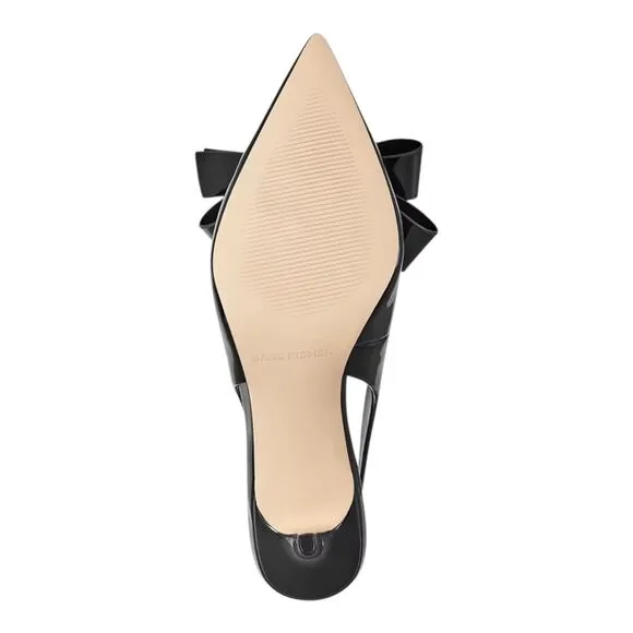 Marc Fisher Women's Allon Bow Pointy Toe Slingback Pumps Black Patent Size 7 1/2
