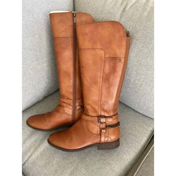 Marc Fisher Women's Brown Leather Knee High Riding Boots Size 6.5M