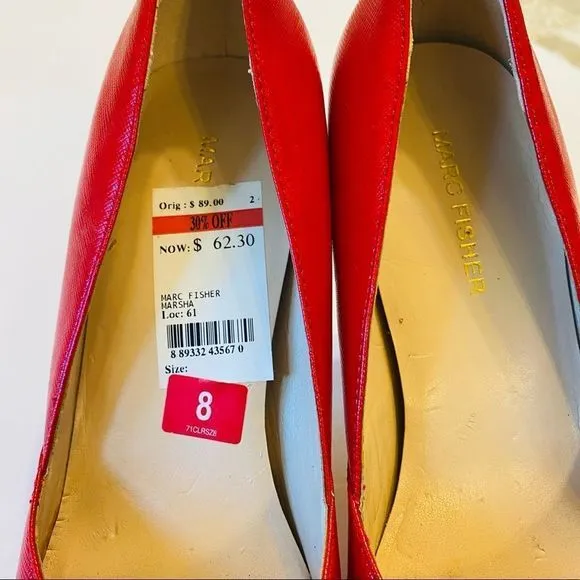 Marc-Fisher Women’s red Marsha Peep-Toe Bow Stillitoes size 8