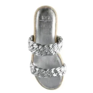 Marc Fisher Womens Silver Leather Espadrille Platform Slide Sandals Sz 8.5 NIB