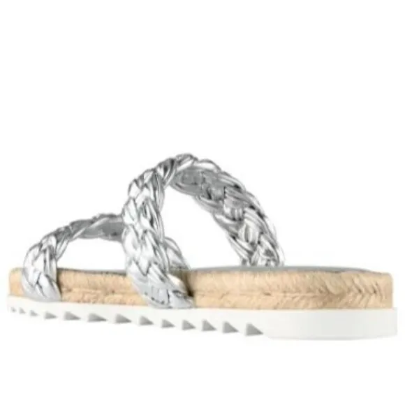 Marc Fisher Womens Silver Leather Espadrille Platform Slide Sandals Sz 8.5 NIB