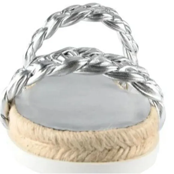 Marc Fisher Womens Silver Leather Espadrille Platform Slide Sandals Sz 8.5 NIB