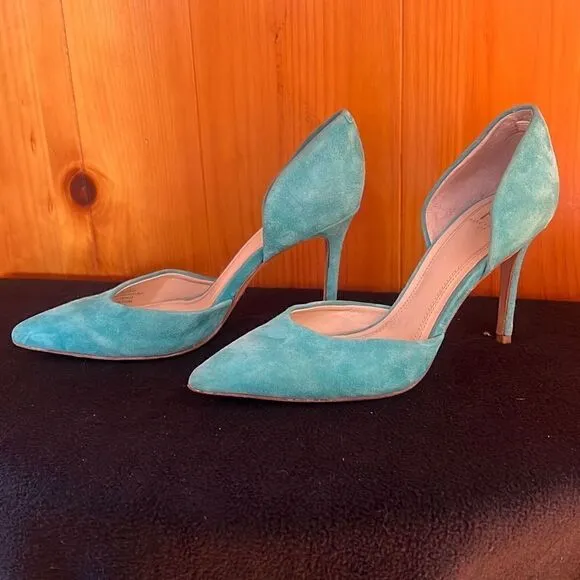Marc Fisher Women's Suede Slip-On D'Orsay Pump Heels Blue Size 5.5M